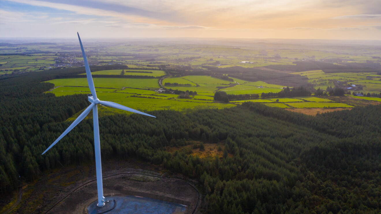 A landscape shot of a Wind turbine.