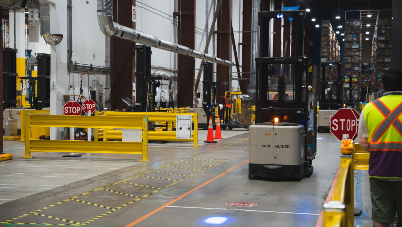 Machine inside of the Amazon YVR3 warehouse.