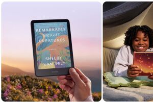 Child reading glowing book under blanket fort, smiling with joy
