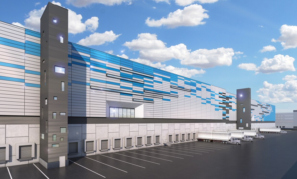 An illustration of the exterior space of the new Amazon Air Hub at CVG.