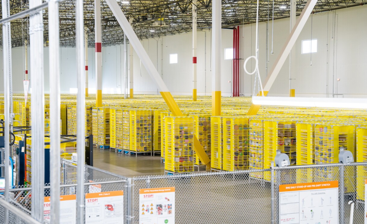 The inside of Amazon fulfillment center, SCA5.