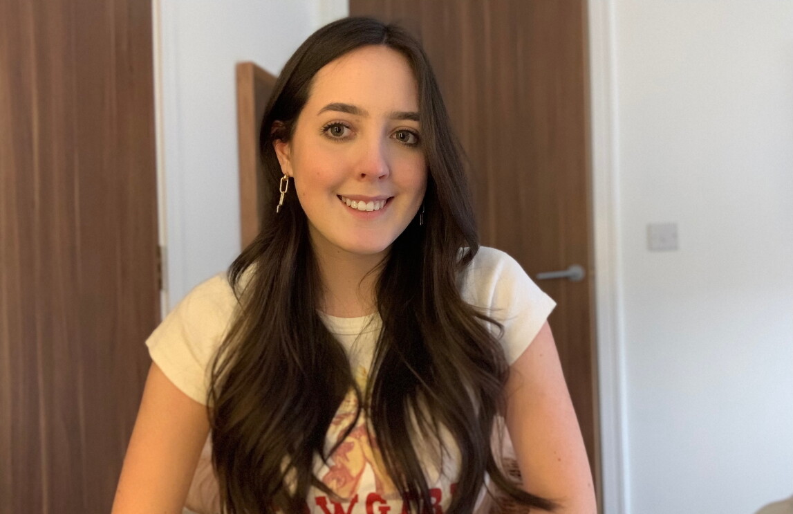 Mia McMillan in her dorm room at university.