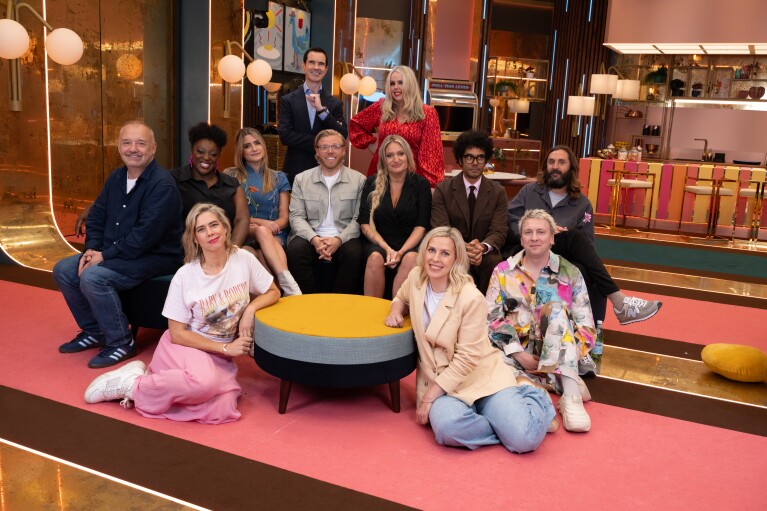 Last One Laughing UK cast: Bob Mortimer, Daisy May Cooper, Joe Lycett, Judi Love, Rob Beckett, Sara Pascoe, Lou Sanders, Joe Wilkinson, Harriet Kemsley, Richard Ayoade, hosted by Jimmy Carr with special guest Roisin Conaty.