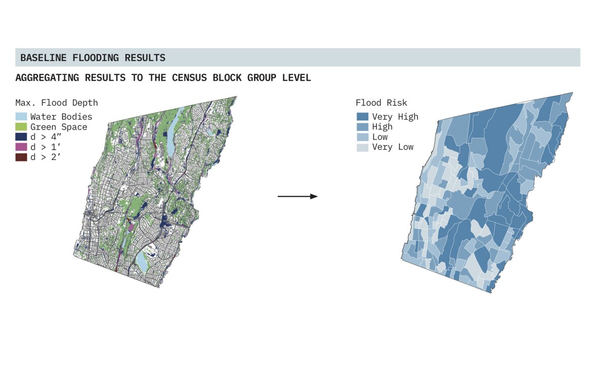 An illustration showing the mapping of floods in a city.