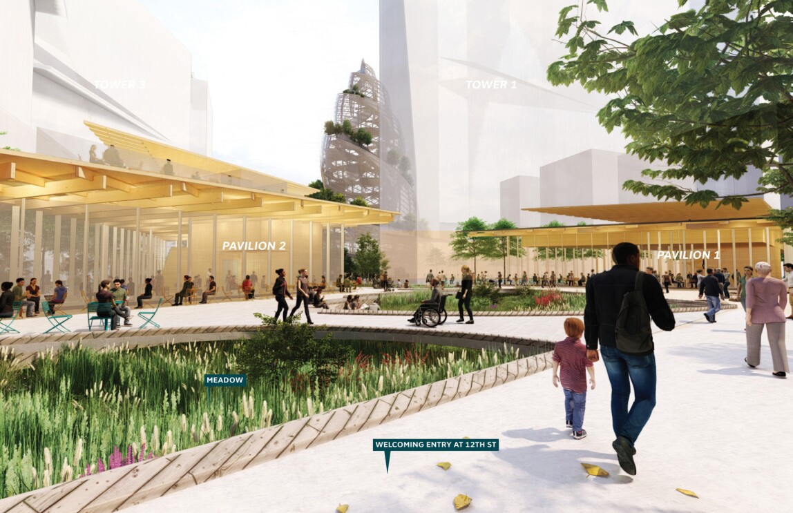 Renderings of Amazon's new, HQ2 building from the outside.