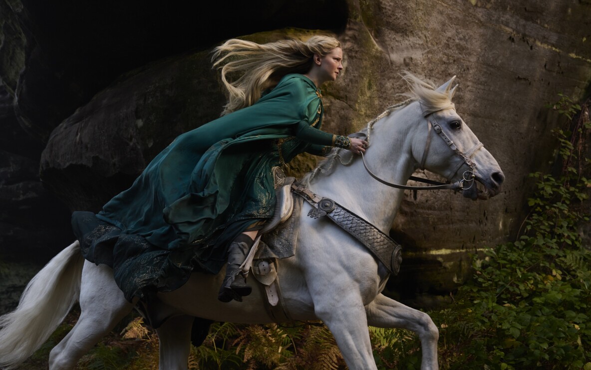 Morfydd Clark as Galadriel in The Lord of the Rings: The Rings of Power on Prime Video