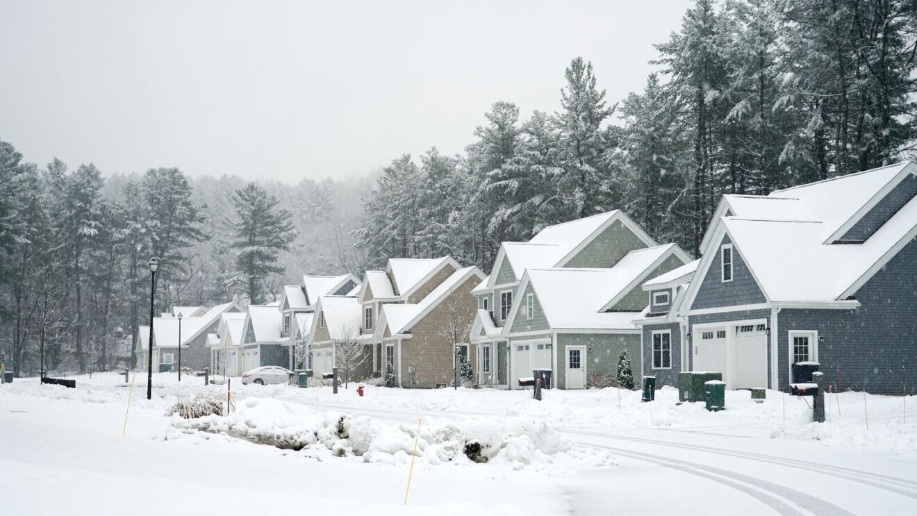 Neighborhood homes during winter.