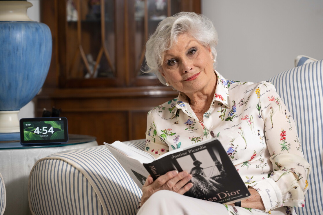 Angela Rippon using her Amazon Alexa-enabled device