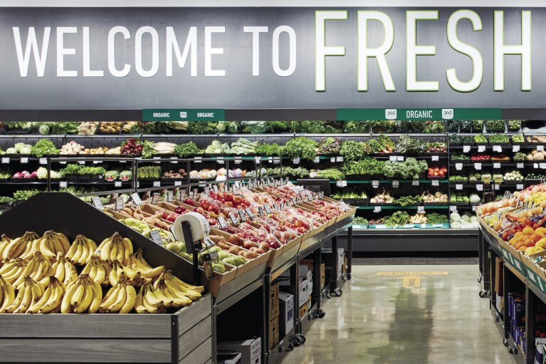 A view of the produce section at an Amazon Fresh store.
