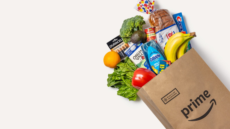 groceries in a brown paper prime bag