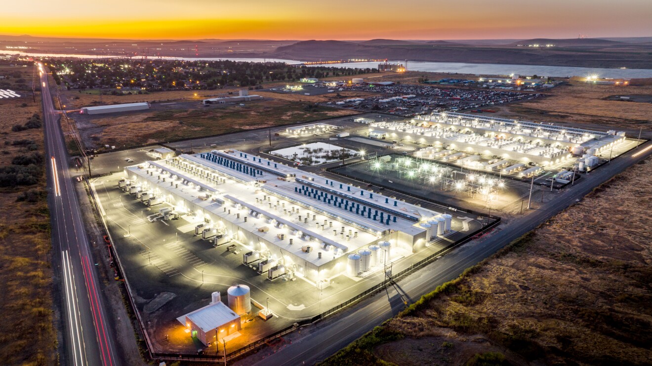 Aerial shot of an Amazon data center near Portland, Oregon.