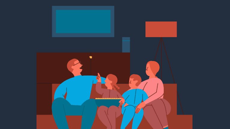 An illustration of a family laughing.