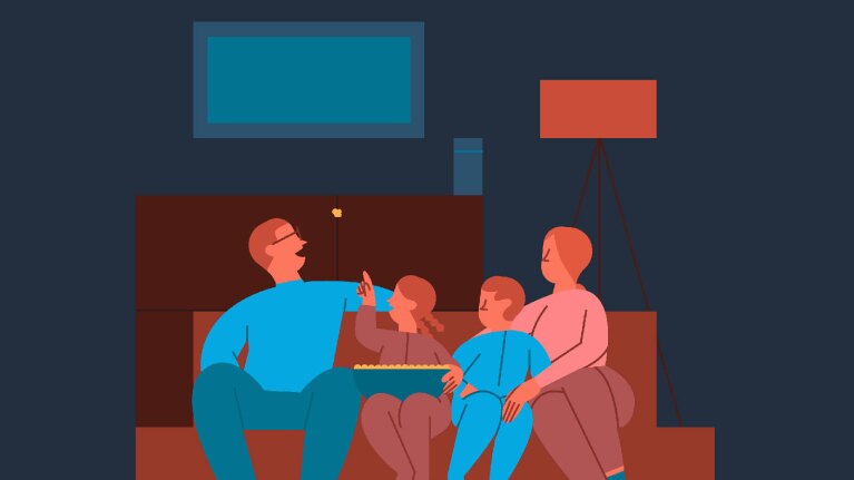 An illustration of a family laughing. 