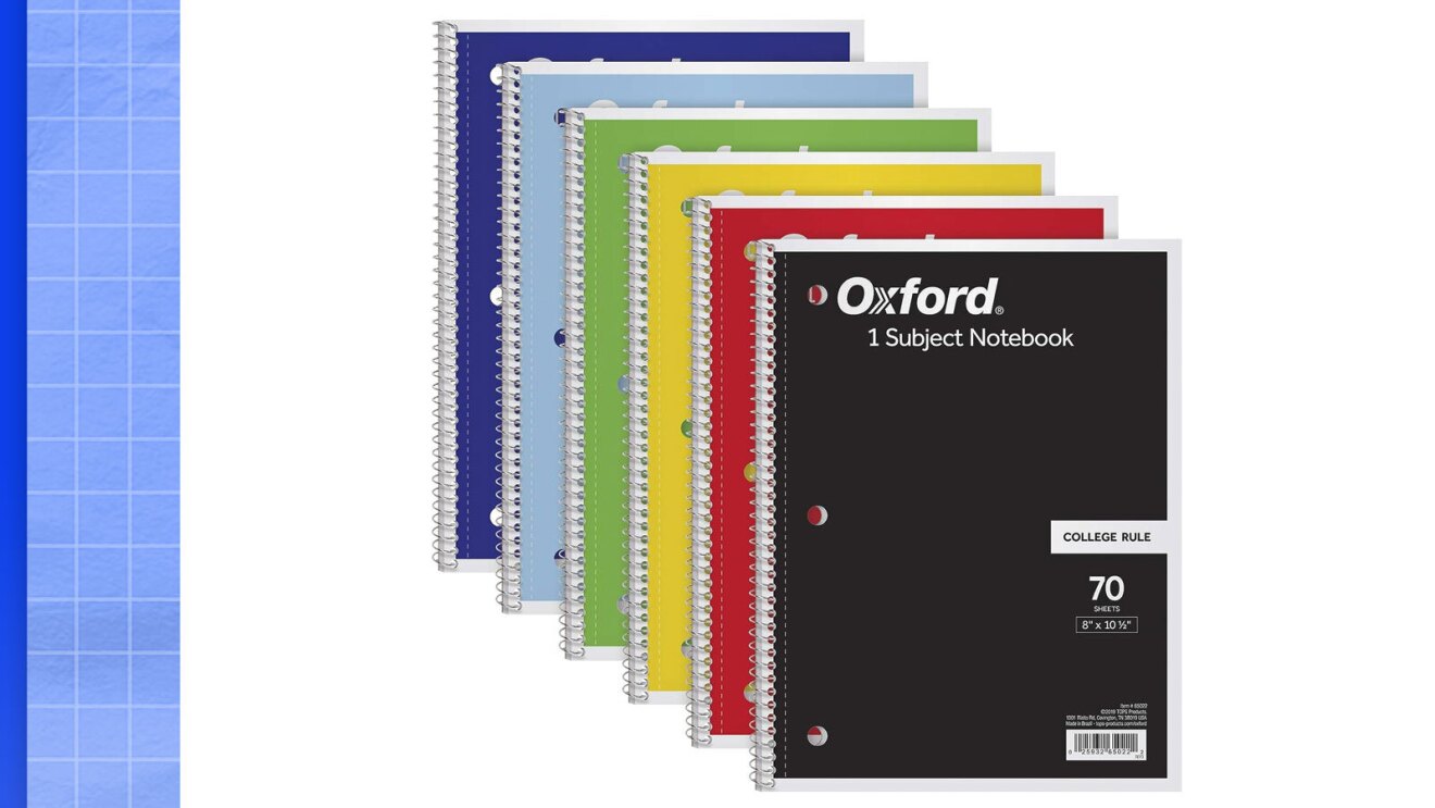 Image of 6 multi-colored notebooks.