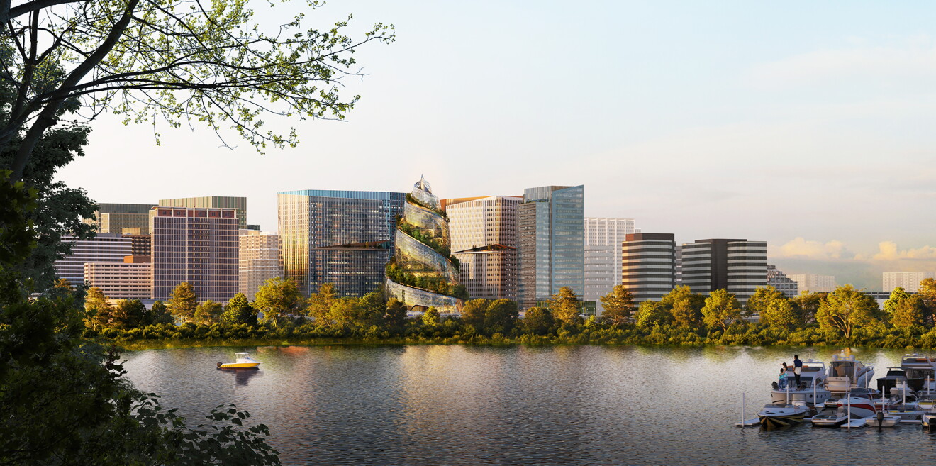 A rendering of Amazon's PenPlace campus in Arlington, Virginia.