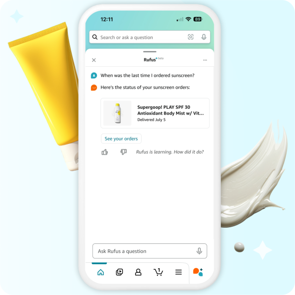 Amazon Rufus provides answers to customer questions.