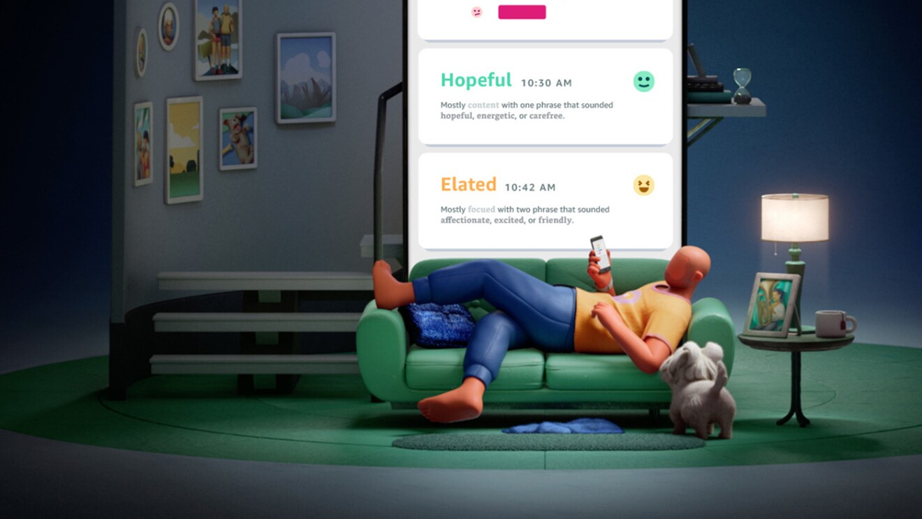 Amazon Halo device screen with illustrations of features from the app
