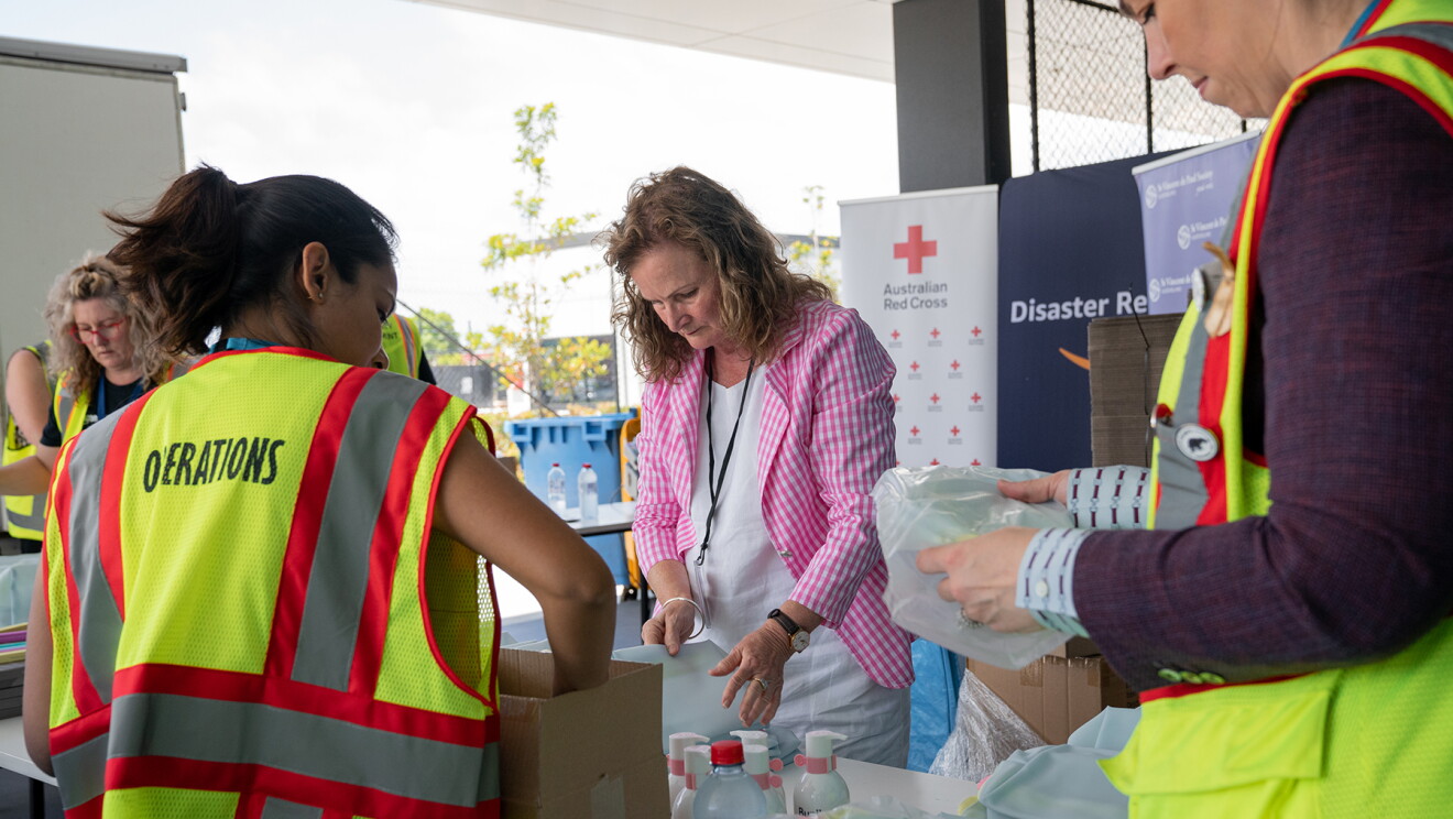 Volunteers packing at BNE1 Disaster Relief Hub 