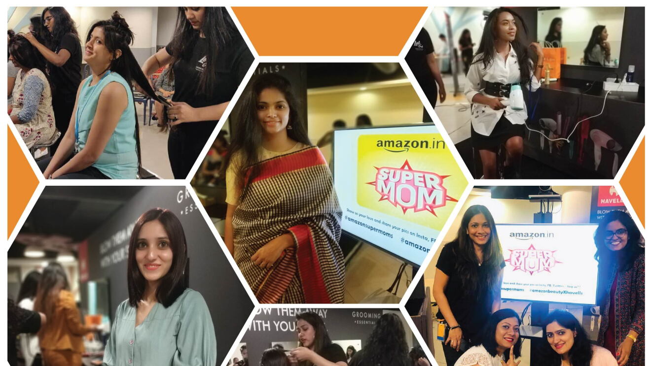 A collage of pictures where mothers are getting a makeover