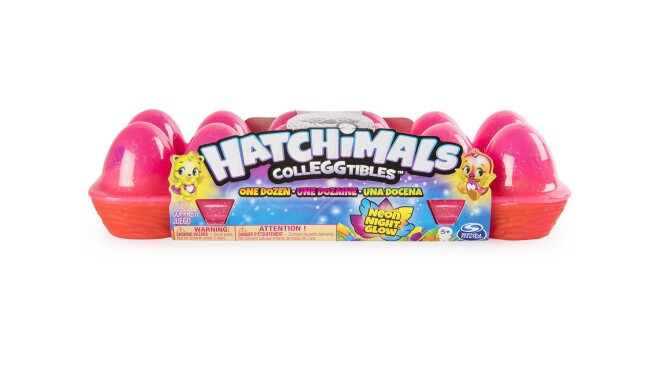 打Hatchimal CollEGGtibles蛋箱和十几个赛季4 Hatchimals充满活力的霓虹灯的颜色。