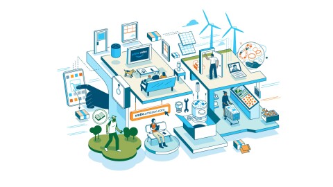 An illustration of Amazon customers and services