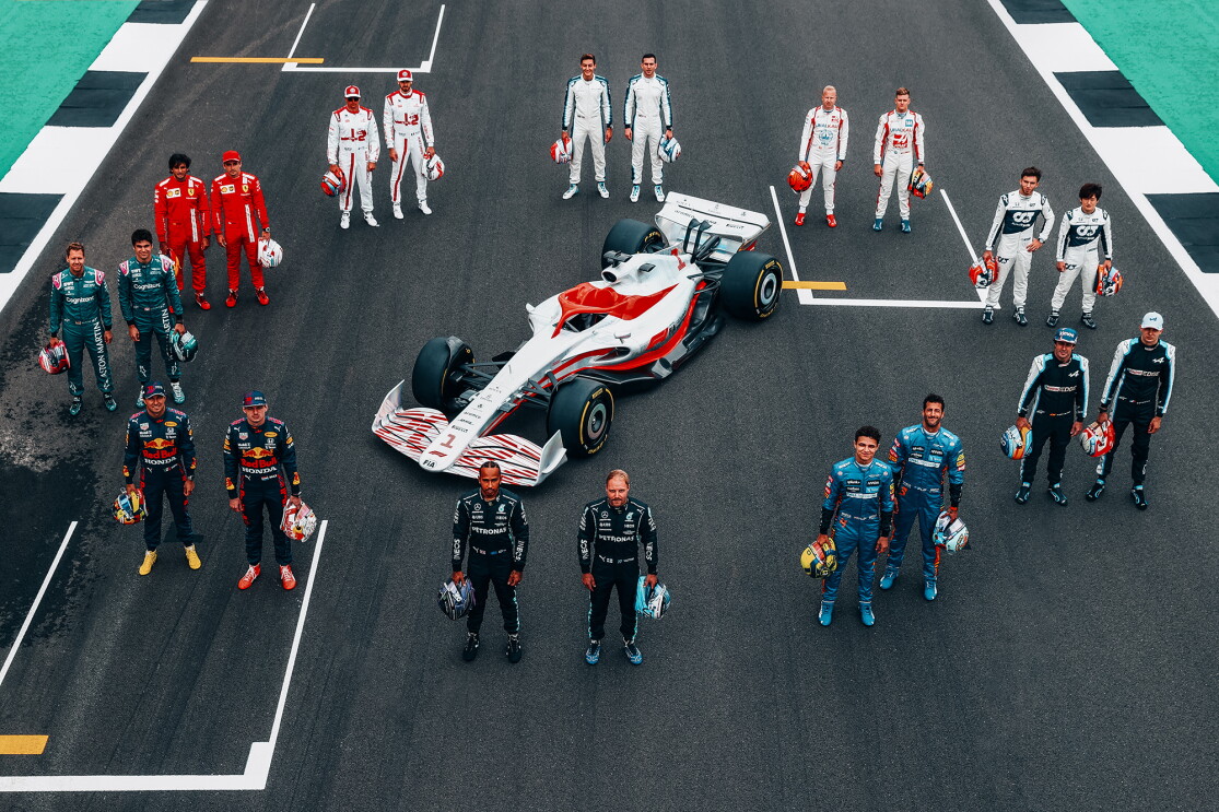 An image of the new, 2022 formula 1 car.
