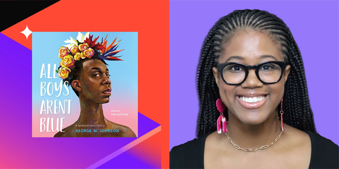 An image of a book cover on the left and a headshot of Jaquise Cofield on the right with a colorful background.
