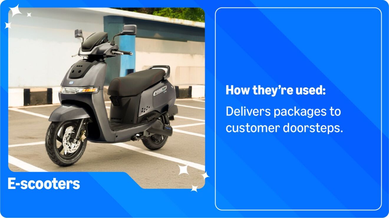 Amazon E-scooter parked in lot, used for package delivery