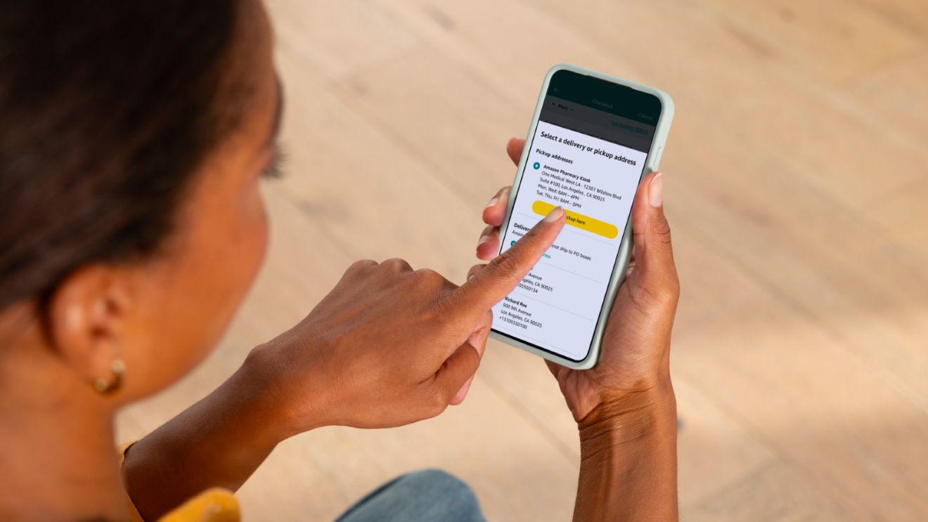 Close-up of smartphone showing address selection interface