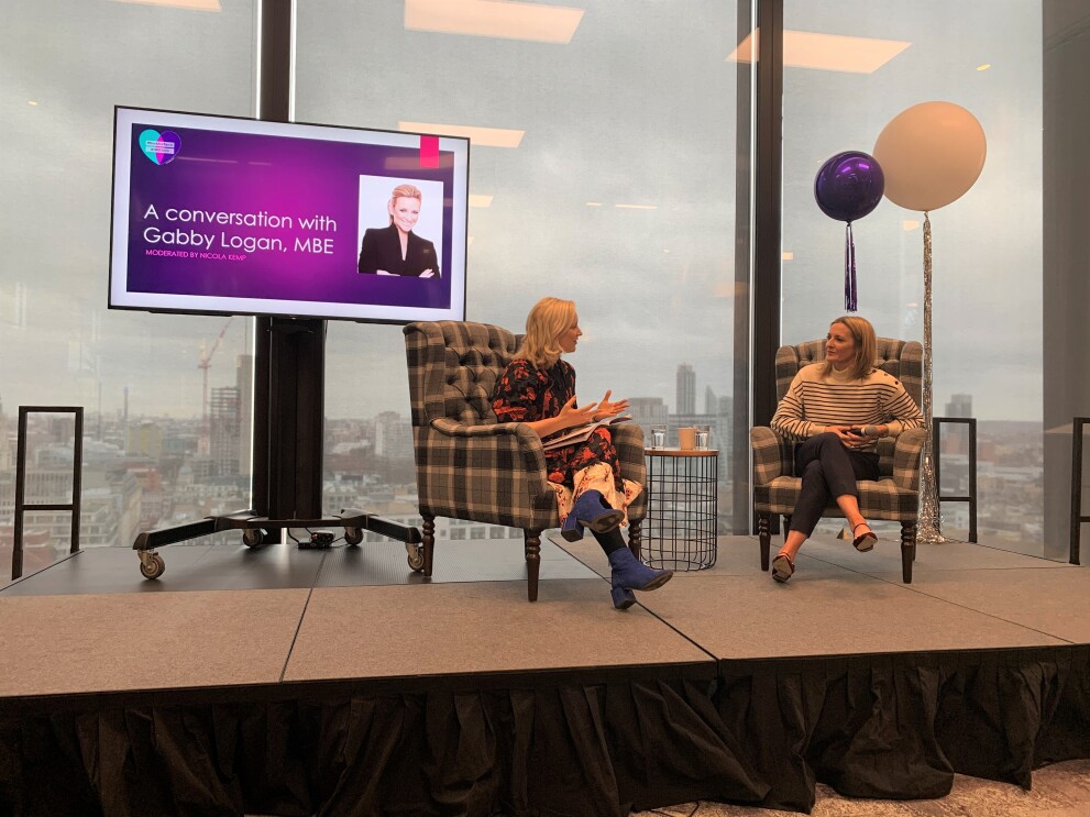 Gabby Logan discussing for IWD