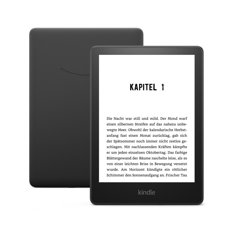 Das Außengehäuse des Kindle Paperwhite vor vorne und von hinten abgebildet.