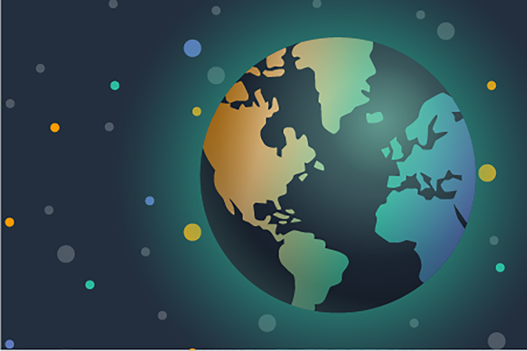 一个有彩色圆形图形的地球仪的插图