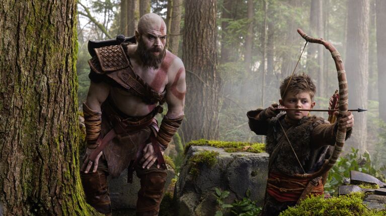 Ryan Hurst as Kratos and Callum Vinson as Atreus in Prime Video's new series God of War.