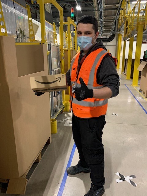 Amazon employee wearing mask 