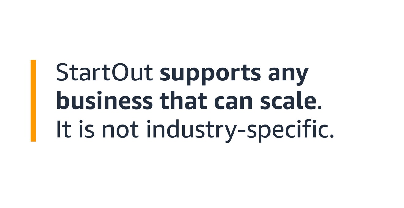 A text graphic that says: "StartOut supports any business that can scale. It is not industry-specific."