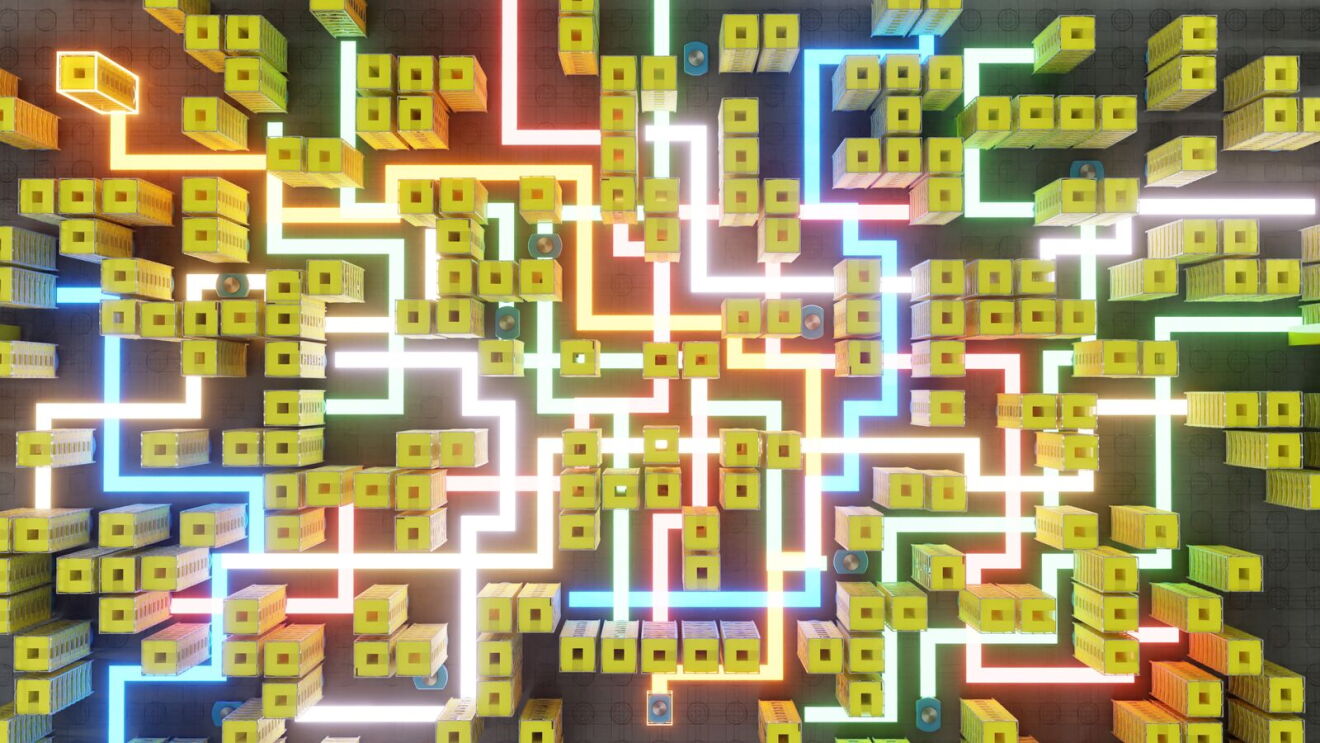 Complex 3D data structure represented by cubes and light connections