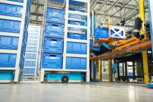 Image of a fulfillment center floor, featuring Sequoia, a new robotic system that will reduce the time it takes to fulfill orders