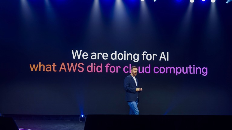 Matt Wood Chief AI and Technology Officer speaking at the AWS Global Meeting to Amazon employees