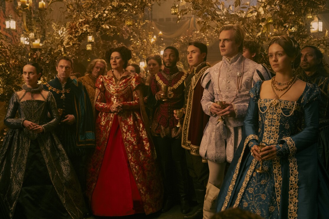 Kate O'Flynn as Princess Mary, Will Keen as Norfolk, Jason Forbes as Scrope, Brandon Grace as William, Henry Ashton as Stan Dudley, and Isabella Brownson as Katherine Grey in 'My Lady Jane' on Prime Video