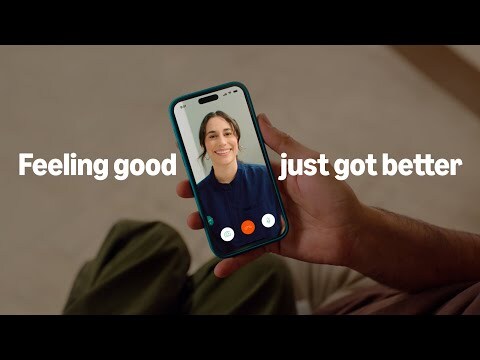 Video call with smiling woman and text that reads "feeling good just got better"