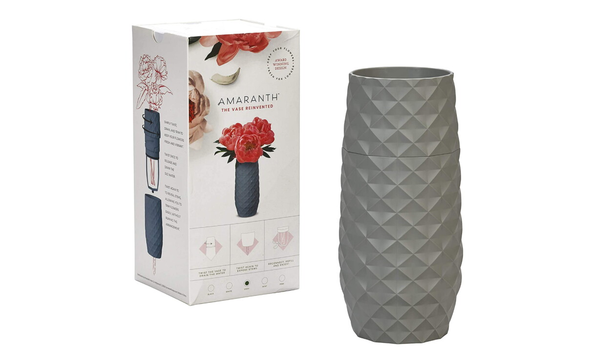 A product image of a grey vase from Amaranth Vase Company. 