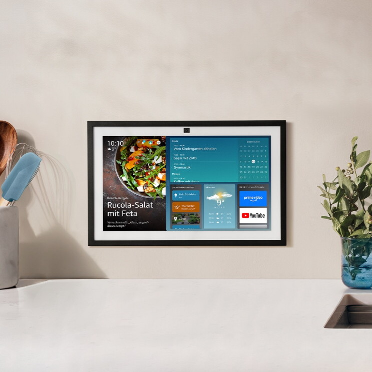 Echo Show zeigt Unterhaltungsplattformen, Wetter und ein Rezept an