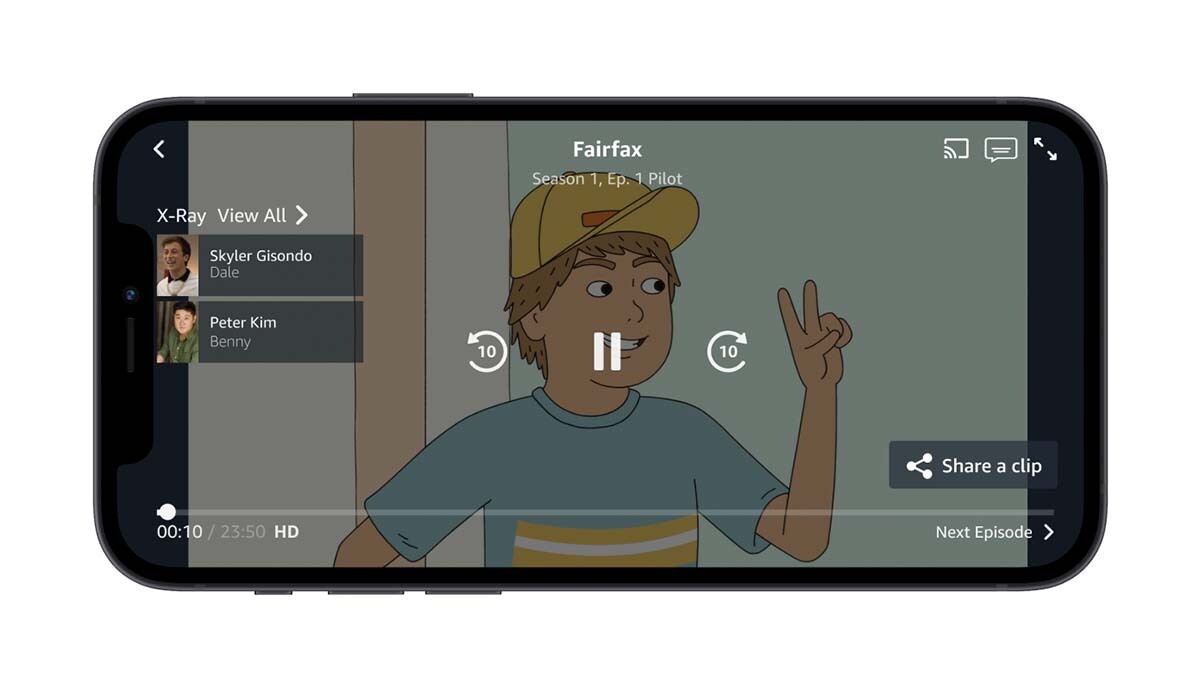 A screen view of how to share a Prime Video clip on an iPhone.