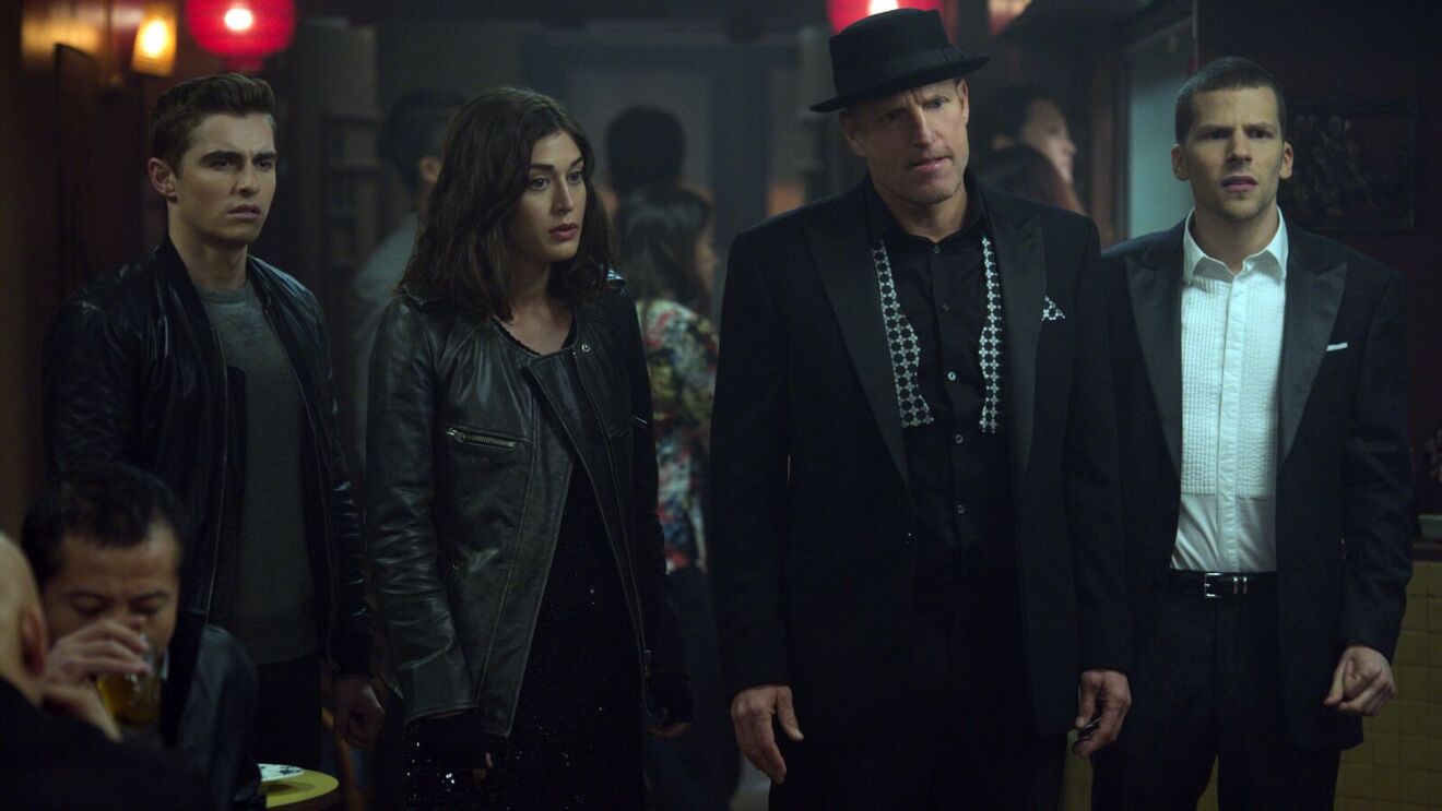 'Now You See Me' movie: Group of four posing dramatically in an atmospheric nighttime setting