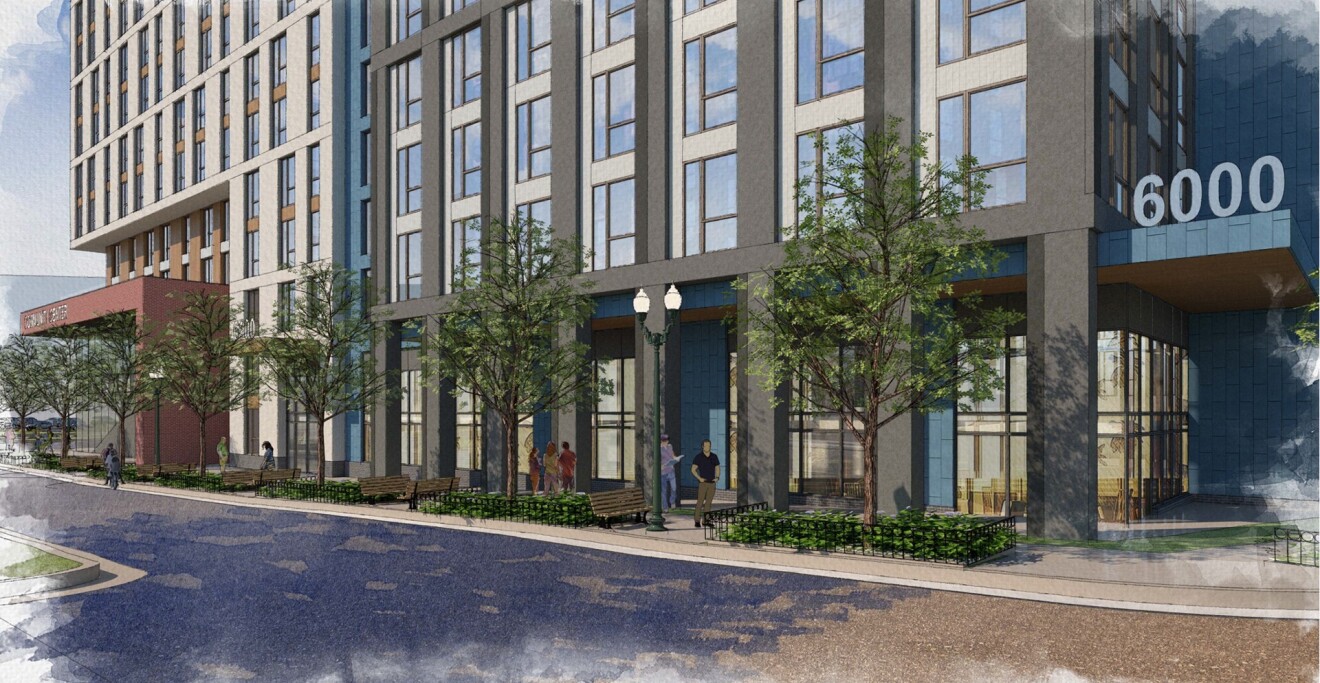 A rendering of the street level of Dominion Square West.