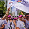 A photo of people walking in the 2022 Amazon Toronto Pride parade.