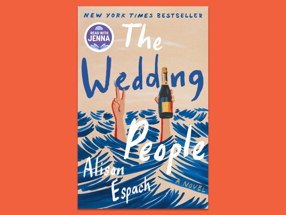 Book cover: The Wedding People by Alison Espach, featuring waves and raised hands available on Amazon