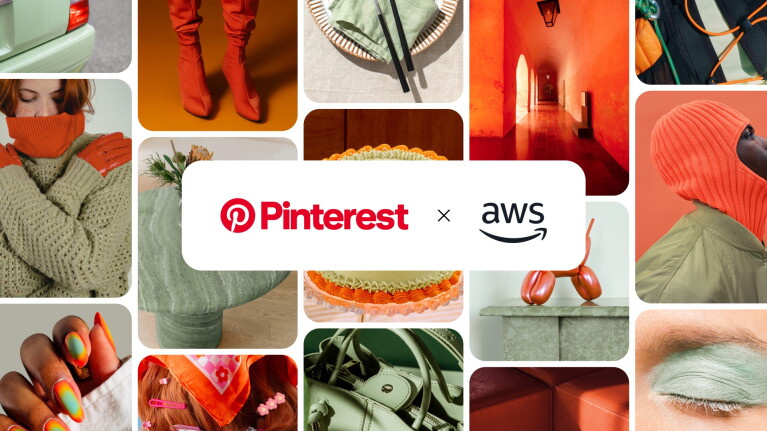 Partnership announcement between Pinterest and Amazon Web Services with creative imagery backdrop