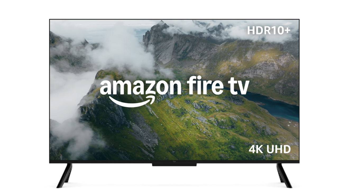 Amazon Fire TV display showing mountainous landscape with HDR10+ and 4K UHD