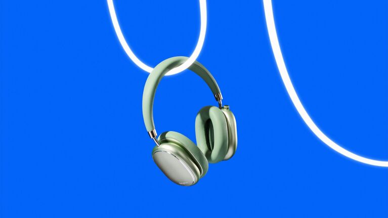 Modern headphones in green showcased on blue backdrop